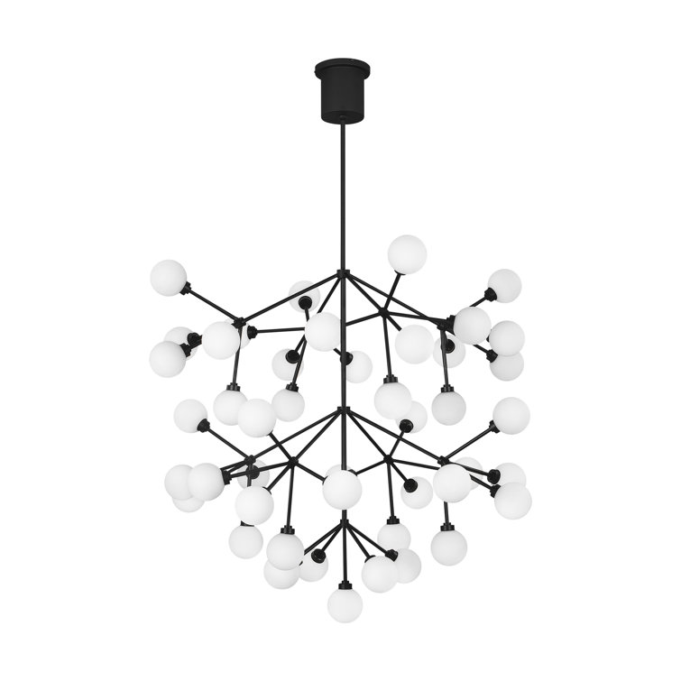 Mara Matte Black 45-Light LED Chandelier with White Glass Shades