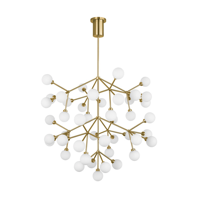 Aged Brass Sputnik Chandelier with White Glass Shades