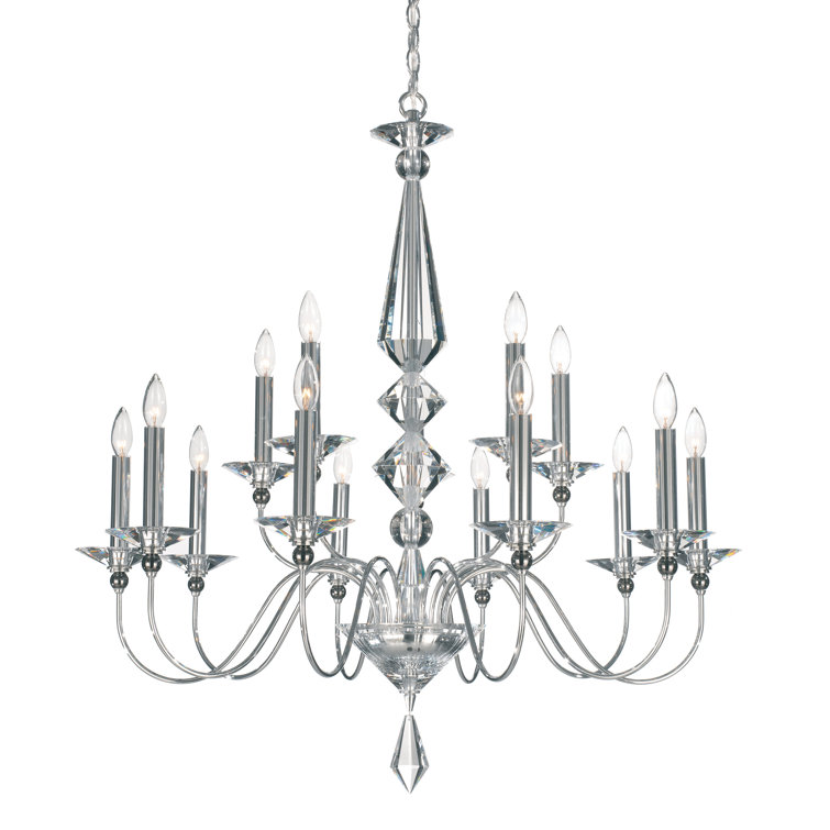 Elegant Optic Clear Crystal 15-Light Polished Silver Chandelier