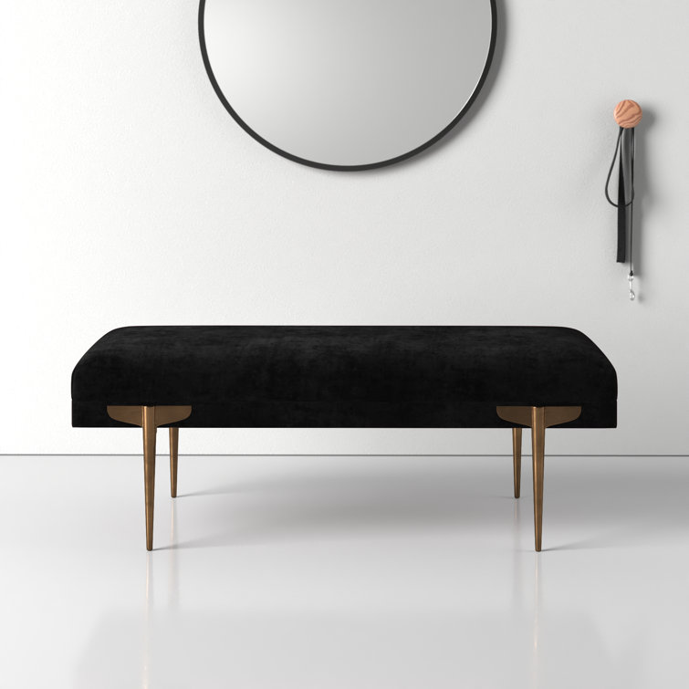 Elegant Brno Black Velvet Bench with Gold Stainless Steel Legs