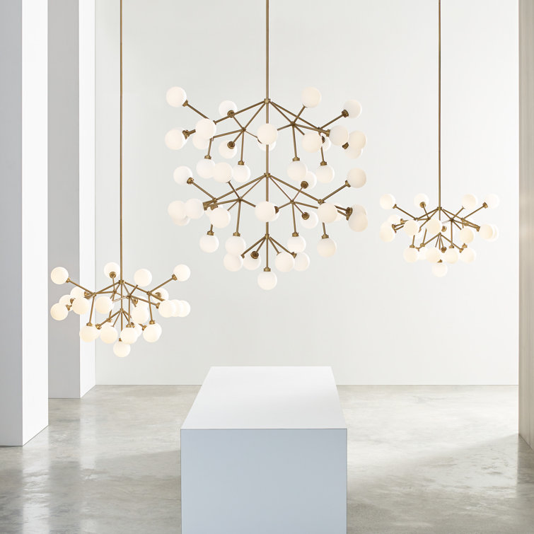 Aged Brass Sputnik Chandelier with White Glass Shades