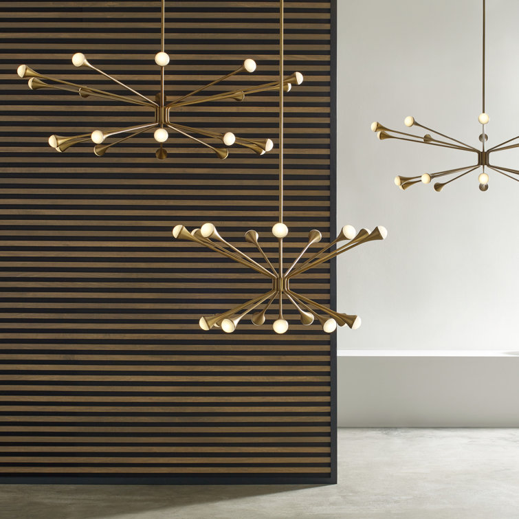 Aged Brass 18-Light LED Chandelier with Orbed Diffusers