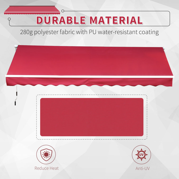 Wine Red Manual Retractable Patio Awning with Aluminum Frame