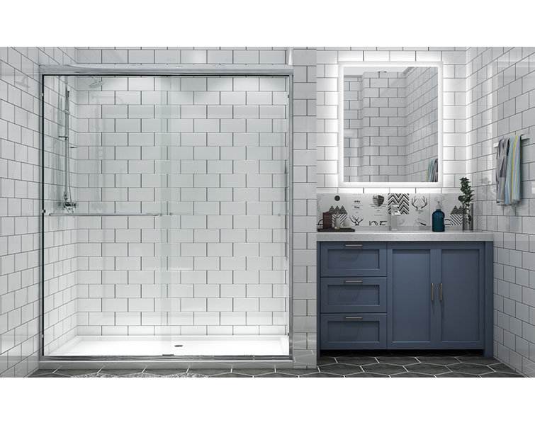 60'' Chrome Framed Sliding Shower Door with Clear Glass