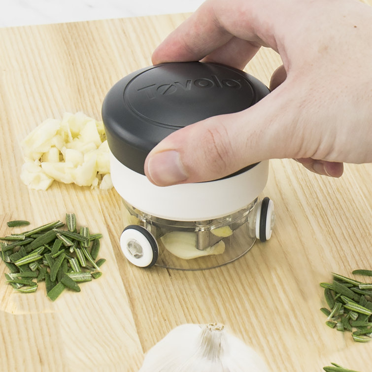 Compact Black and White BPA-Free Garlic Mincer with Stainless Steel Blade
