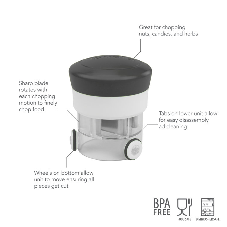 Compact Black and White BPA-Free Garlic Mincer with Stainless Steel Blade