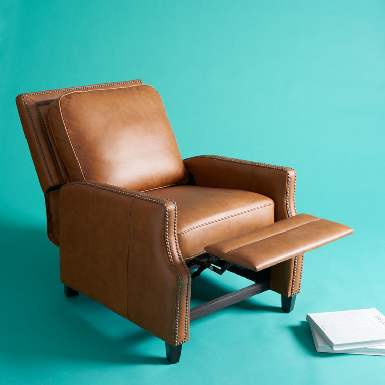 Buddy Contemporary Leather Recliner in Coffee Brown with Birch Wood Legs
