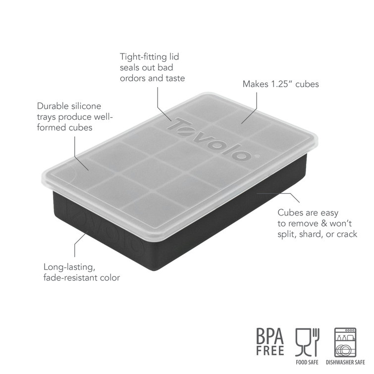 Charcoal Gray Silicone Perfect Cube Ice Tray with Lid