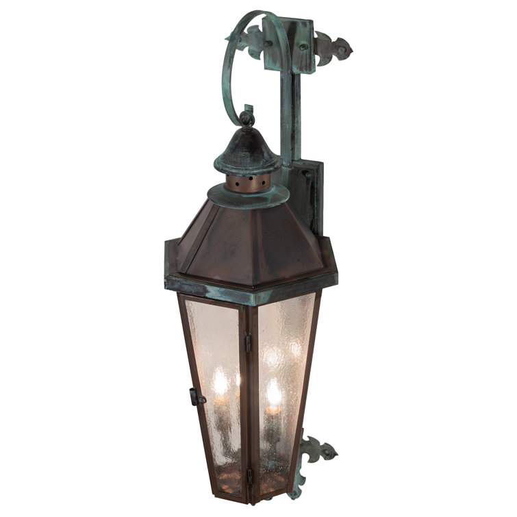 Verdigris Copper Lantern Sconce with Clear Seeded Glass