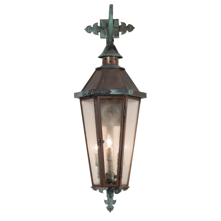Verdigris Copper Lantern Sconce with Clear Seeded Glass