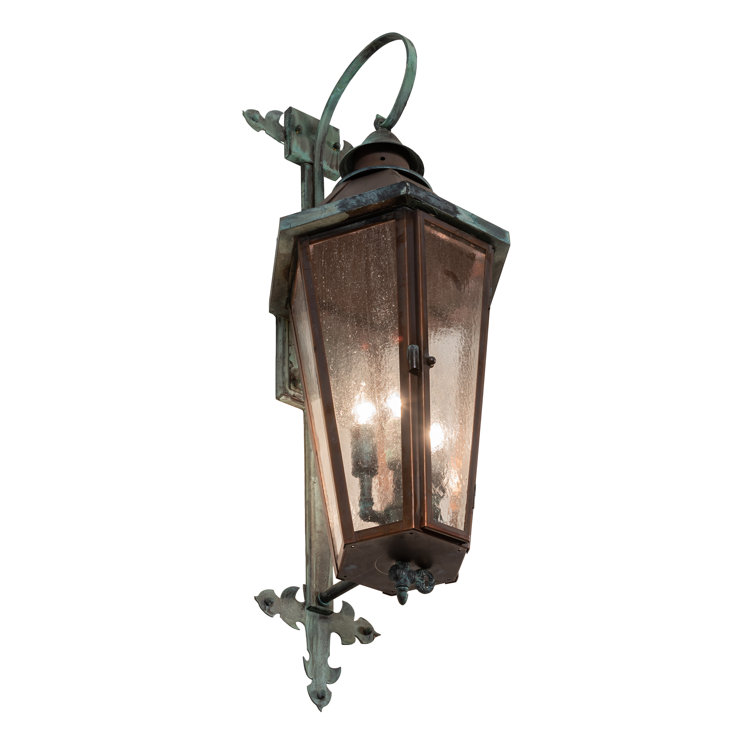 Verdigris Copper Lantern Sconce with Clear Seeded Glass