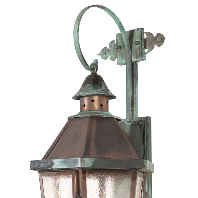 Verdigris Copper Lantern Sconce with Clear Seeded Glass