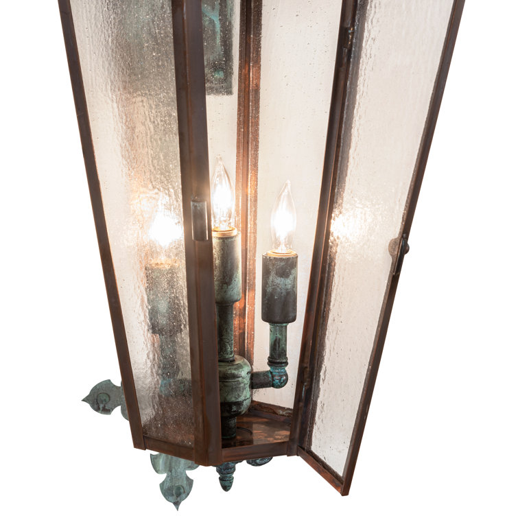 Verdigris Copper Lantern Sconce with Clear Seeded Glass