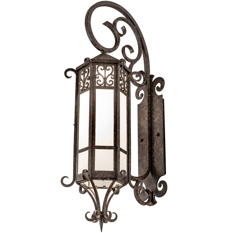 Elegant Chocolate Lantern Wall Sconce with Frosted Seeded Glass