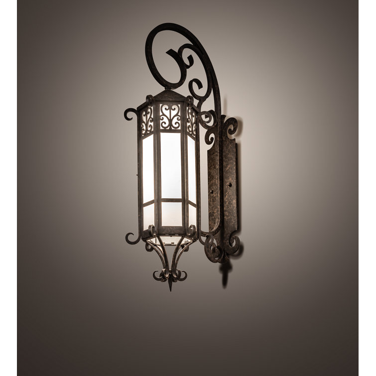 Elegant Chocolate Lantern Wall Sconce with Frosted Seeded Glass
