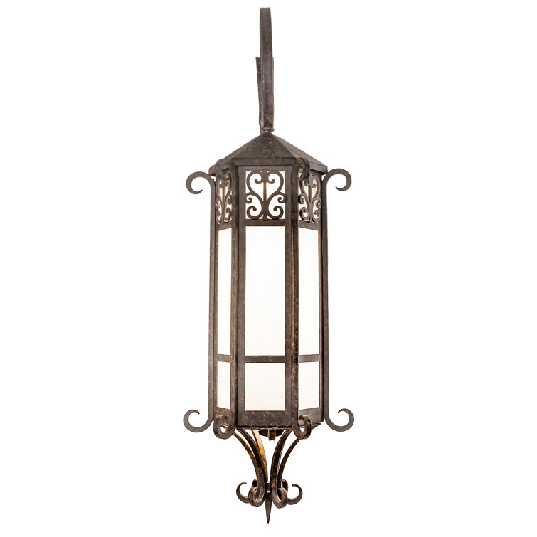 Elegant Chocolate Lantern Wall Sconce with Frosted Seeded Glass