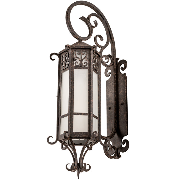 Elegant Chocolate Lantern Wall Sconce with Frosted Seeded Glass