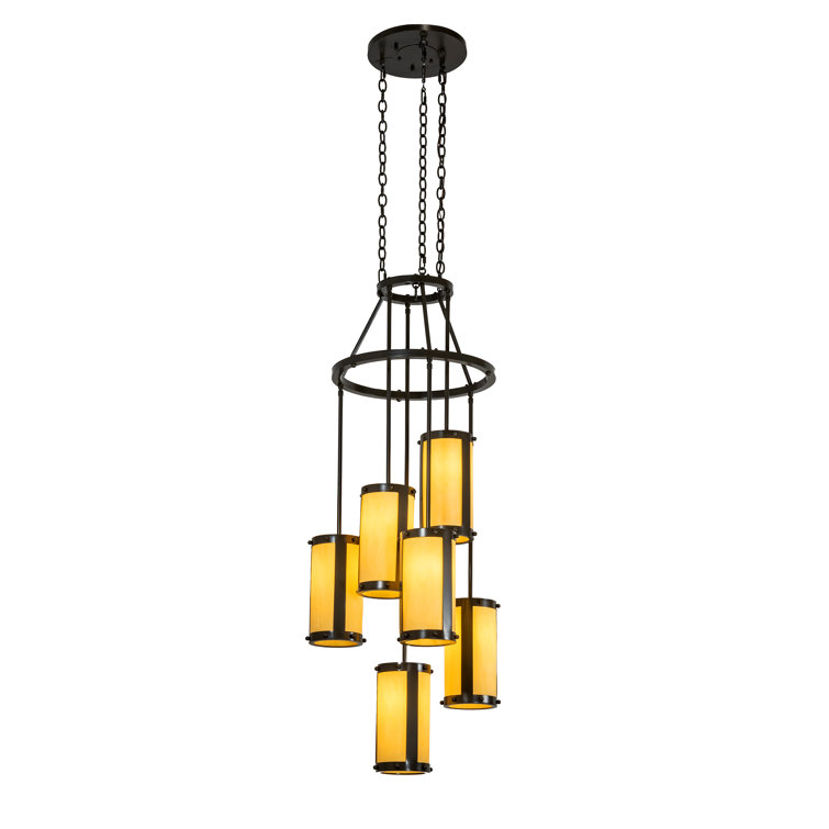 Timeless Bronze 6-Light Chandelier with Amber Acrylic Shades