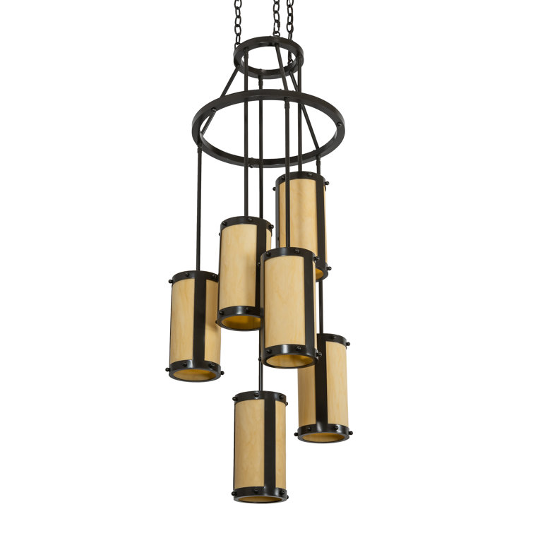 Timeless Bronze 6-Light Chandelier with Amber Acrylic Shades