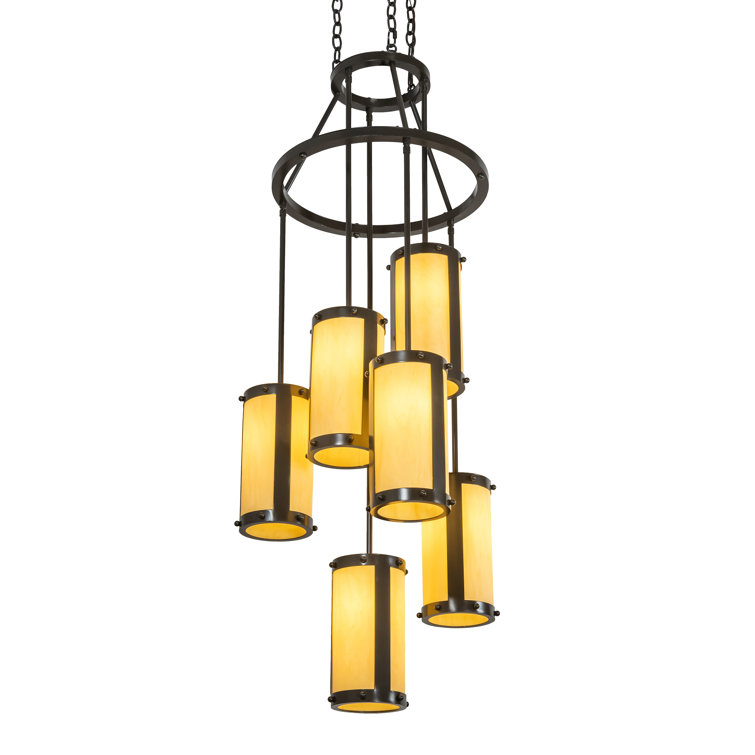Timeless Bronze 6-Light Chandelier with Amber Acrylic Shades