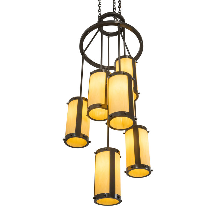 Timeless Bronze 6-Light Chandelier with Amber Acrylic Shades