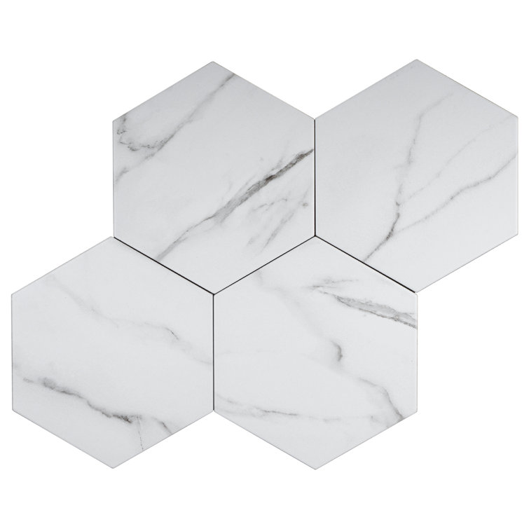 Elegance White Hexagon Porcelain Tile with Marble Look