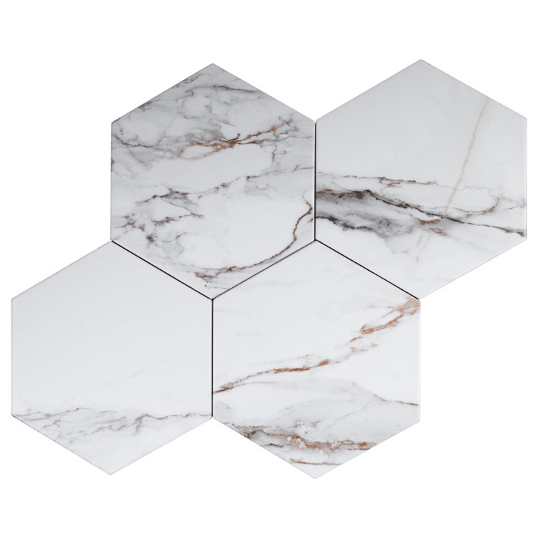 Gold Marble Look Hexagon Porcelain Tile 7.7" x 8.9"