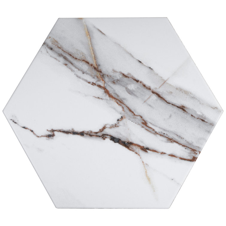 Gold Marble Look Hexagon Porcelain Tile 7.7" x 8.9"