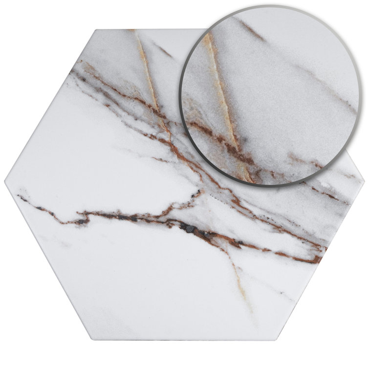 Gold Marble Look Hexagon Porcelain Tile 7.7" x 8.9"