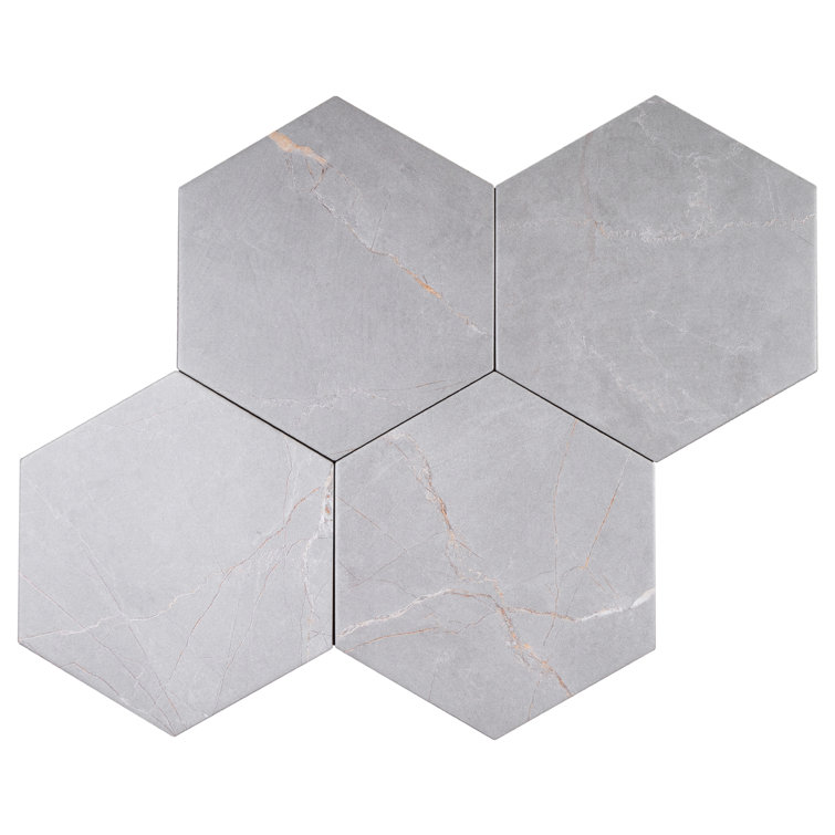 Elegance Gray Hexagon Porcelain Wall & Floor Tile 7.7" x 8.9"