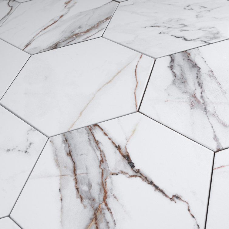 Gold Marble Look Hexagon Porcelain Tile 7.7" x 8.9"