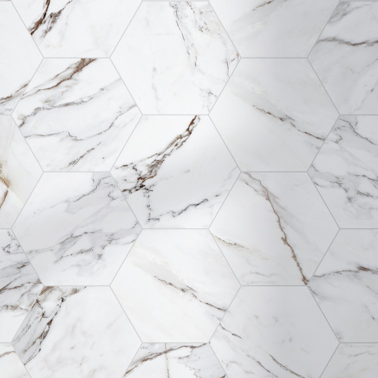 Gold Marble Look Hexagon Porcelain Tile 7.7" x 8.9"