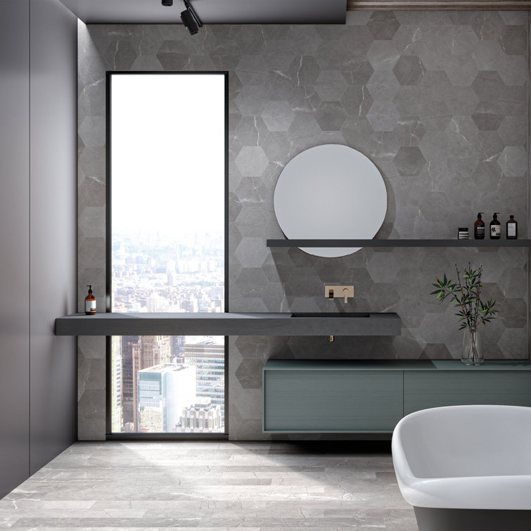 Elegance Gray Hexagon Porcelain Wall & Floor Tile 7.7" x 8.9"