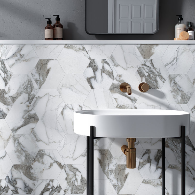 Marquina Hexagon Matte Porcelain Wall & Floor Tile 7.7" x 8.9"