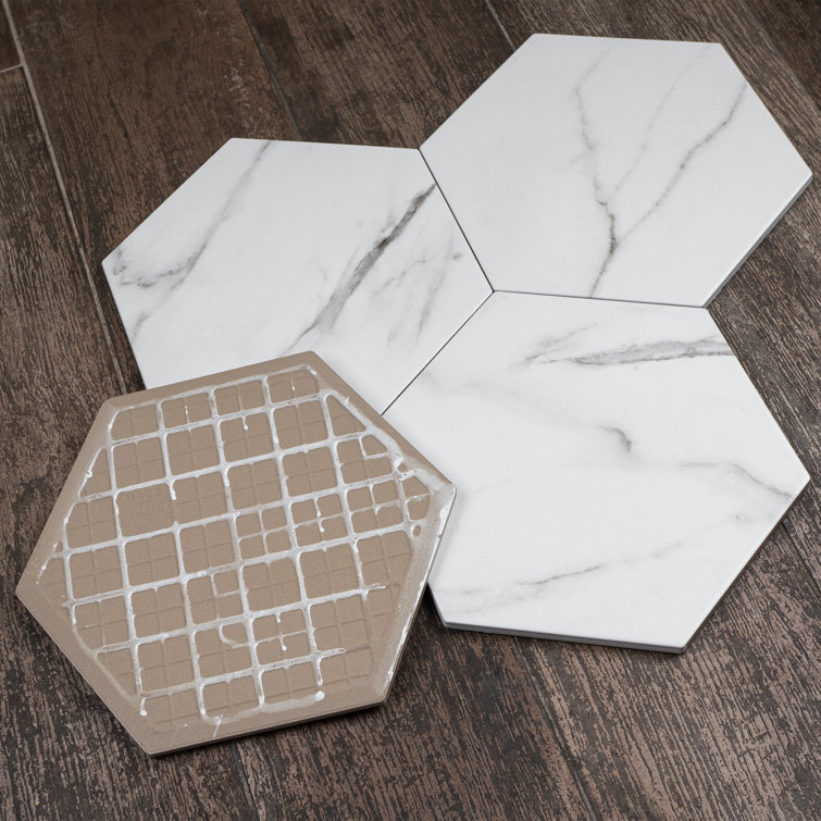 Elegance White Hexagon Porcelain Tile with Marble Look