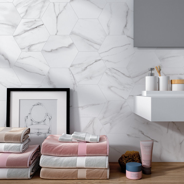 Elegance White Hexagon Porcelain Tile with Marble Look