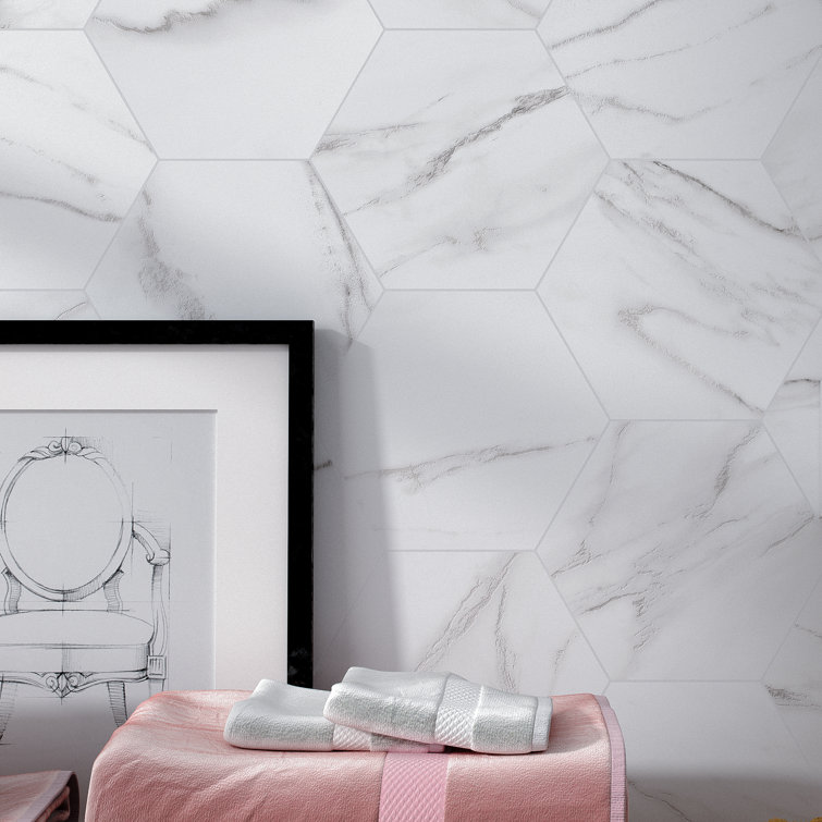 Elegance White Hexagon Porcelain Tile with Marble Look