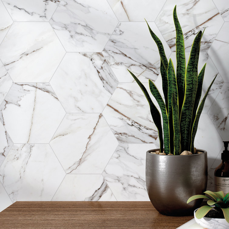 Gold Marble Look Hexagon Porcelain Tile 7.7" x 8.9"