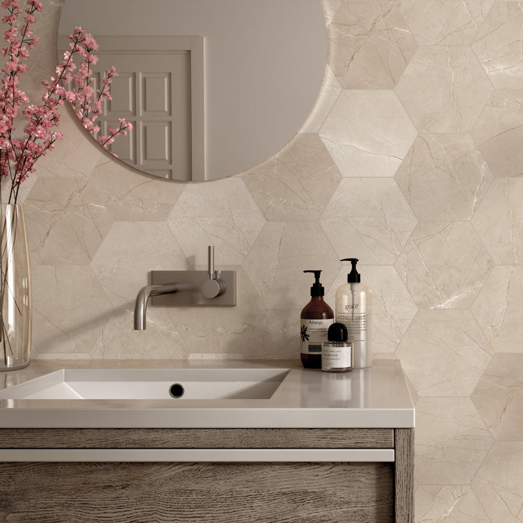 Beige Hexagon Porcelain Wall and Floor Tile 7.7" x 8.9"