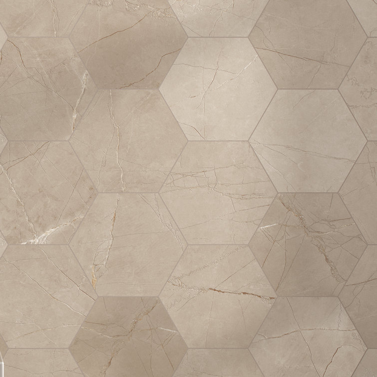 Beige Hexagon Porcelain Wall and Floor Tile 7.7" x 8.9"