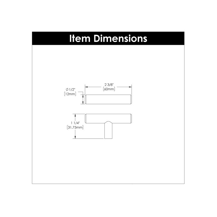 Stainless Steel T-Shape Bar Pull Knob with Mounting Hardware
