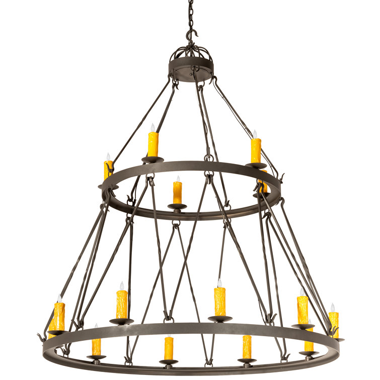 Amber and Black 15-Light Wrought Iron Chandelier