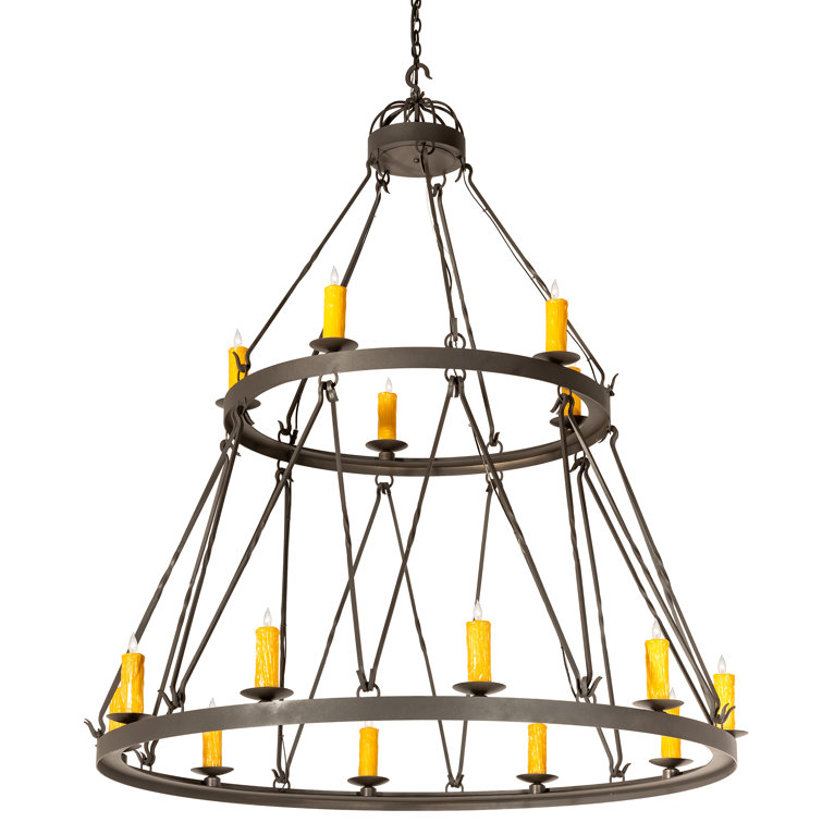 Amber and Black 15-Light Wrought Iron Chandelier