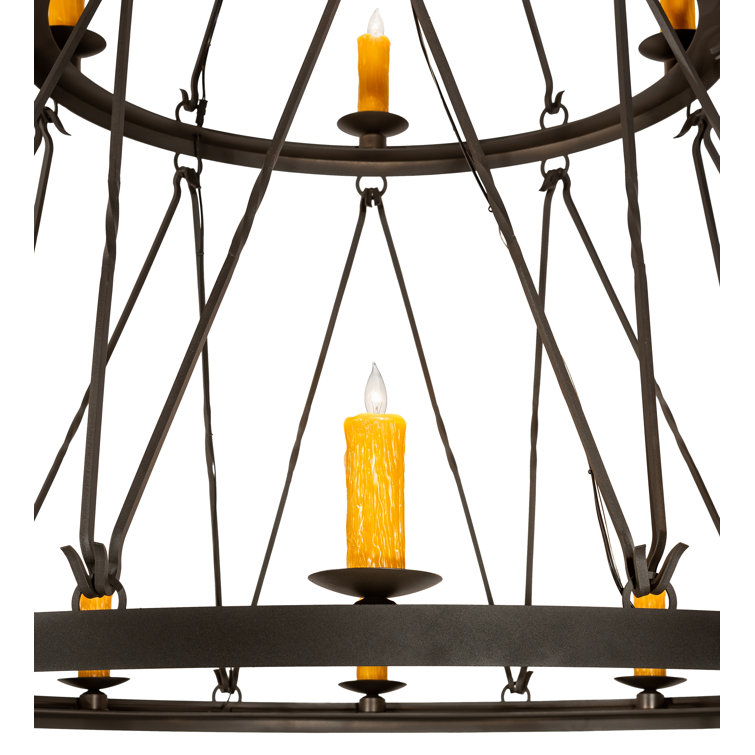 Amber and Black 15-Light Wrought Iron Chandelier