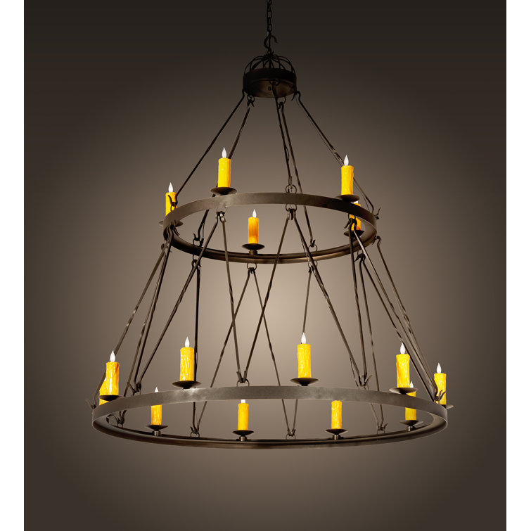 Amber and Black 15-Light Wrought Iron Chandelier