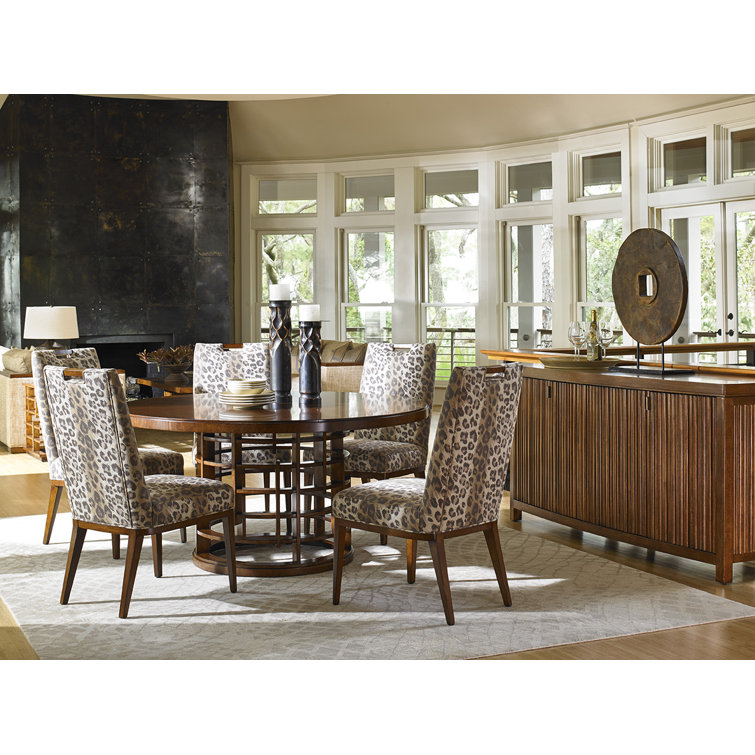 Meridien Round Brown Wood Dining Table with Glass Base