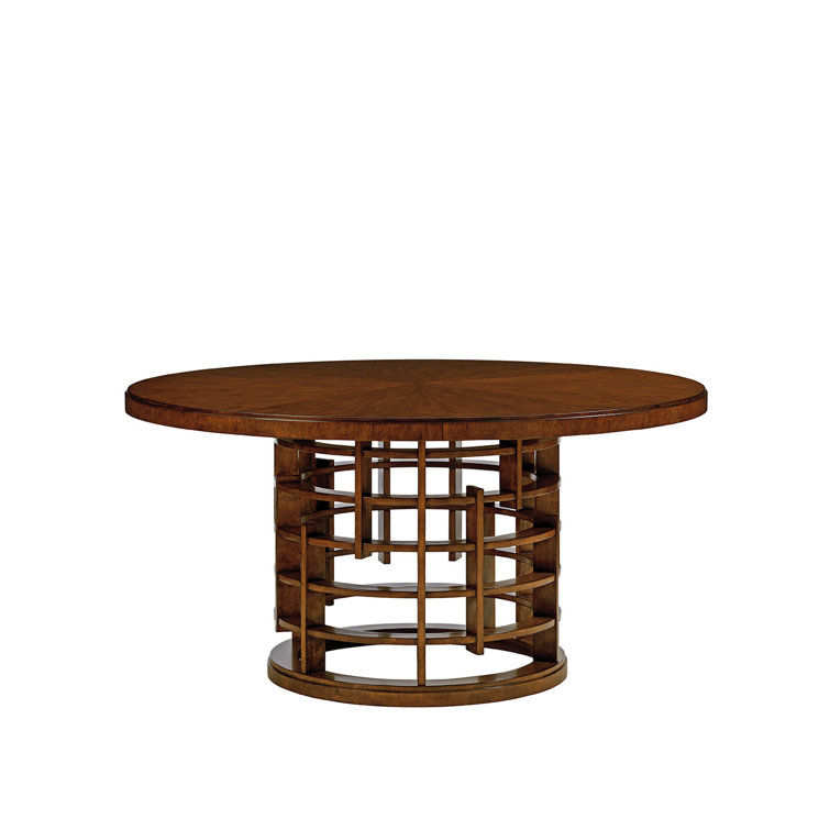 Meridien Round Brown Wood Dining Table with Glass Base