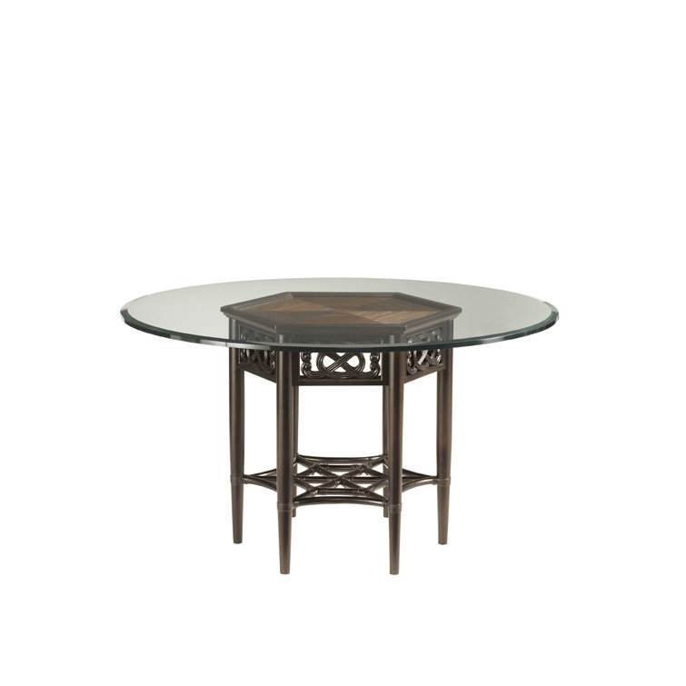 Elegant Transitional 60" Black/Brown Mahogany Dining Table with Glass Top