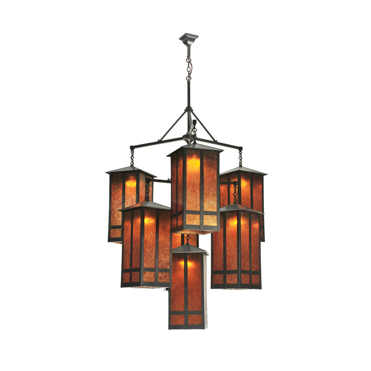 Church Street 58" Craftsman Brown Finish Amber Mica 7-Light Chandelier