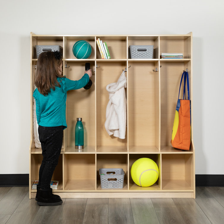 Natural Birch Wood 5-Section School Coat Locker with Bench and Cubbies